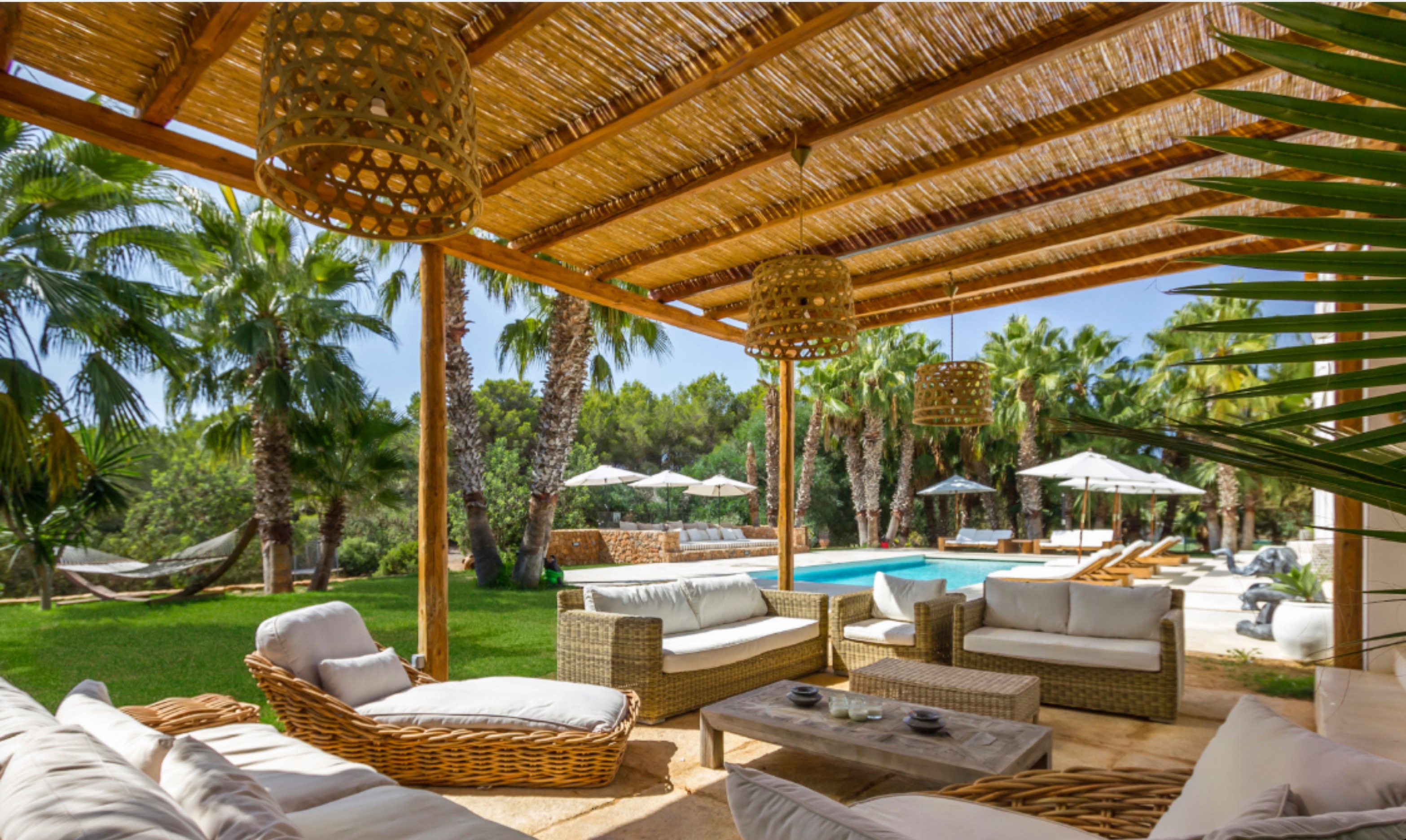 Shaded outdoor terrace lounge